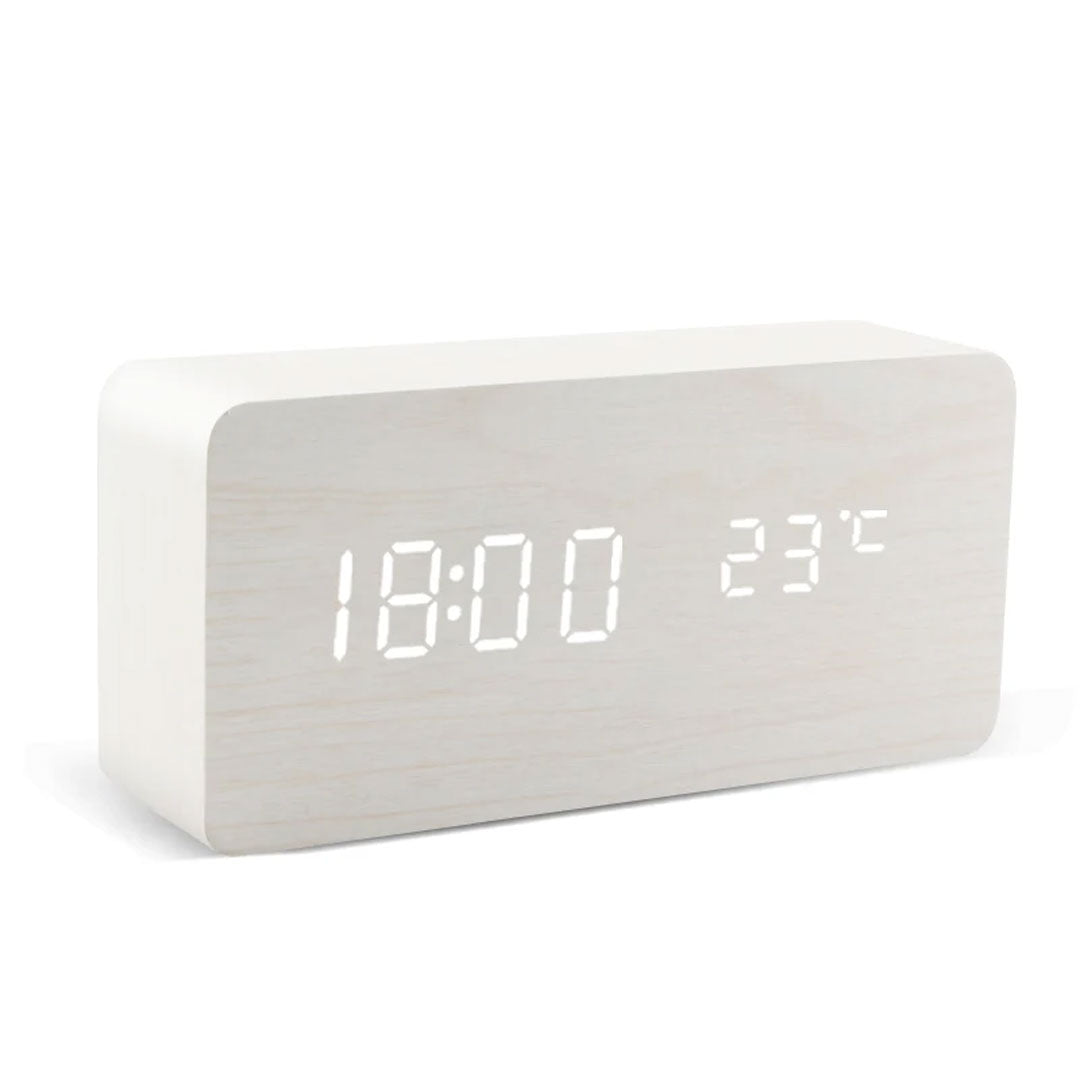 Sleek Simplicity LED Wooden Alarm Clock with Voice Control