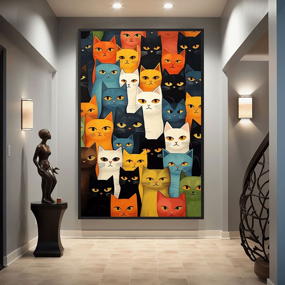 Whimsical Colorful Cat Canvas Wall Art