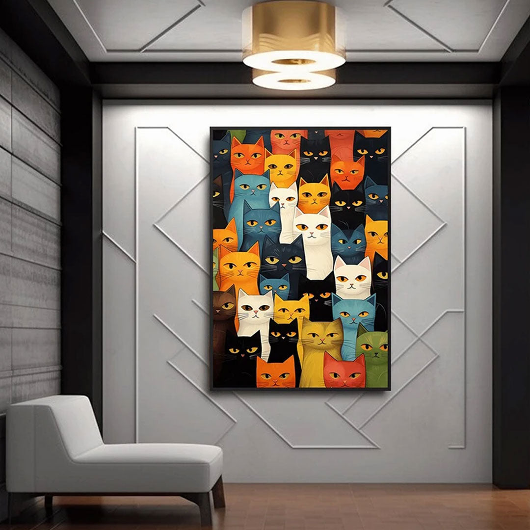 Whimsical Colorful Cat Canvas Wall Art