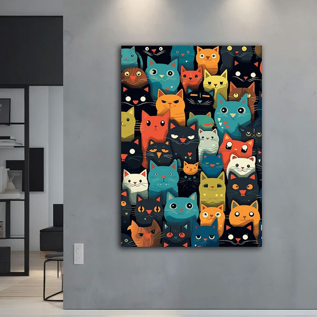 Whimsical Colorful Cat Canvas Wall Art