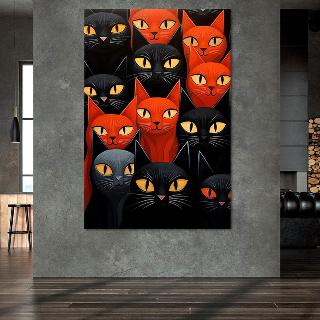 Whimsical Colorful Cat Canvas Wall Art