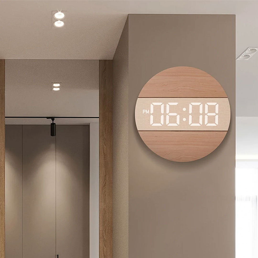 Wall Mounted Large Screen Wooden Digital Clock