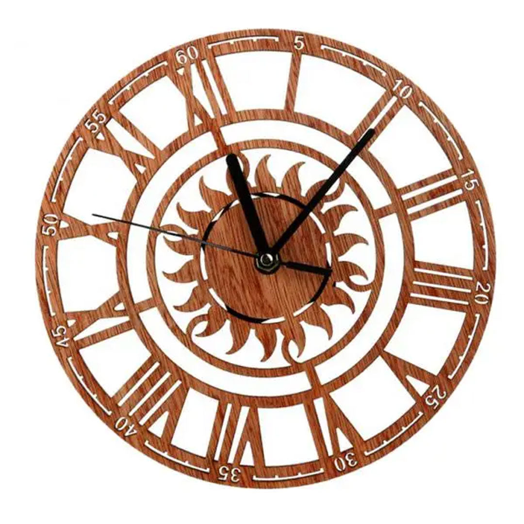 Sun Pattern Round Wood Wall Clock