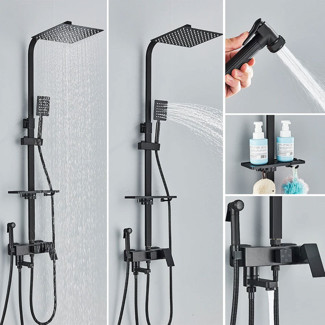 Black Rainfall Shower Faucet Set with Bidet Mixer