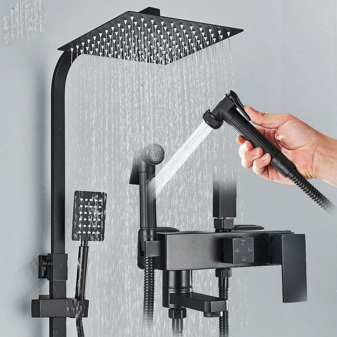 Black Rainfall Shower Faucet Set with Bidet Mixer