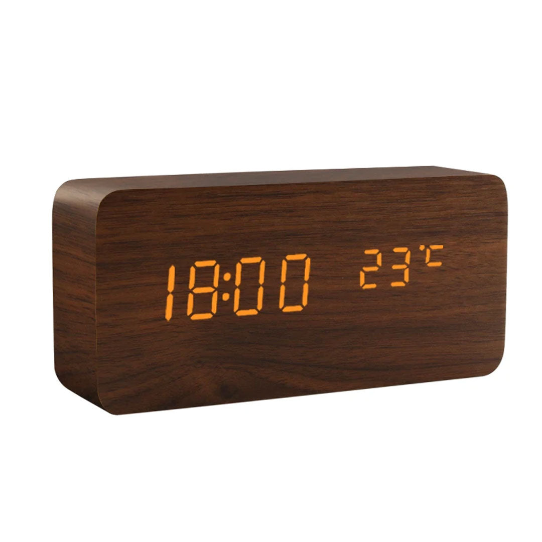 Sleek Simplicity LED Wooden Alarm Clock with Voice Control