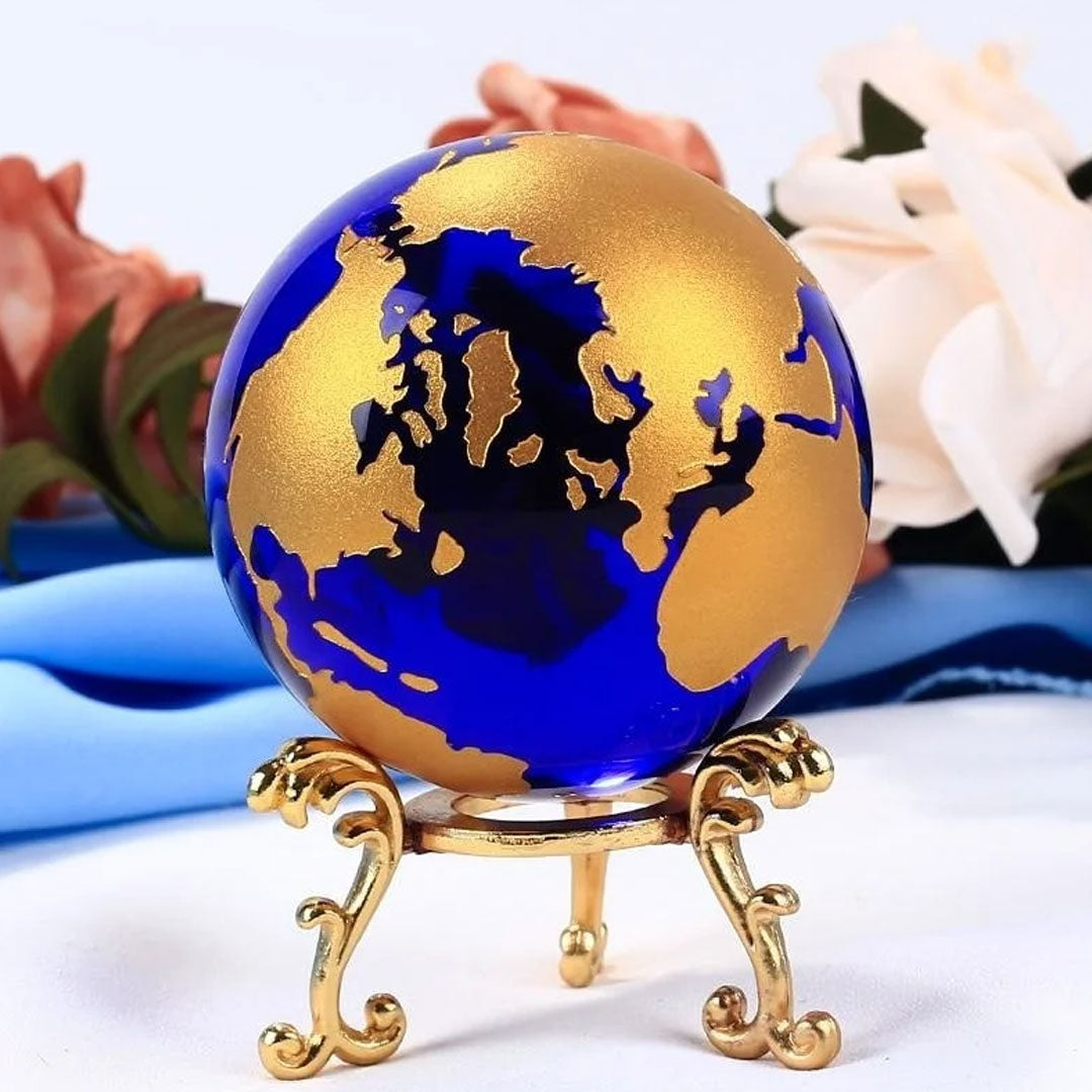 Blue Gold Crystal Earth Model Globe Ornament