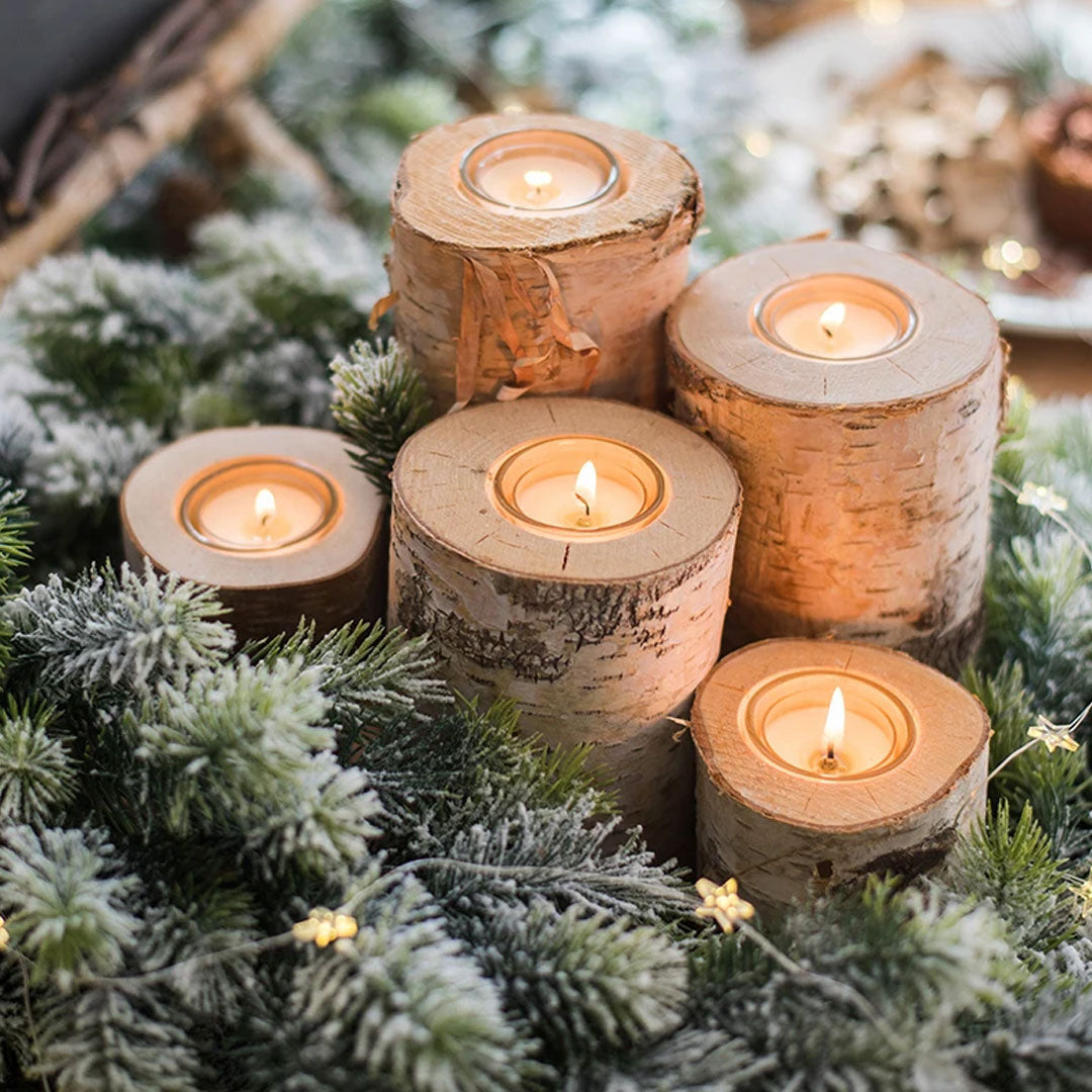 Rustic Elegance Wood Candle Holders and Succulent Delights