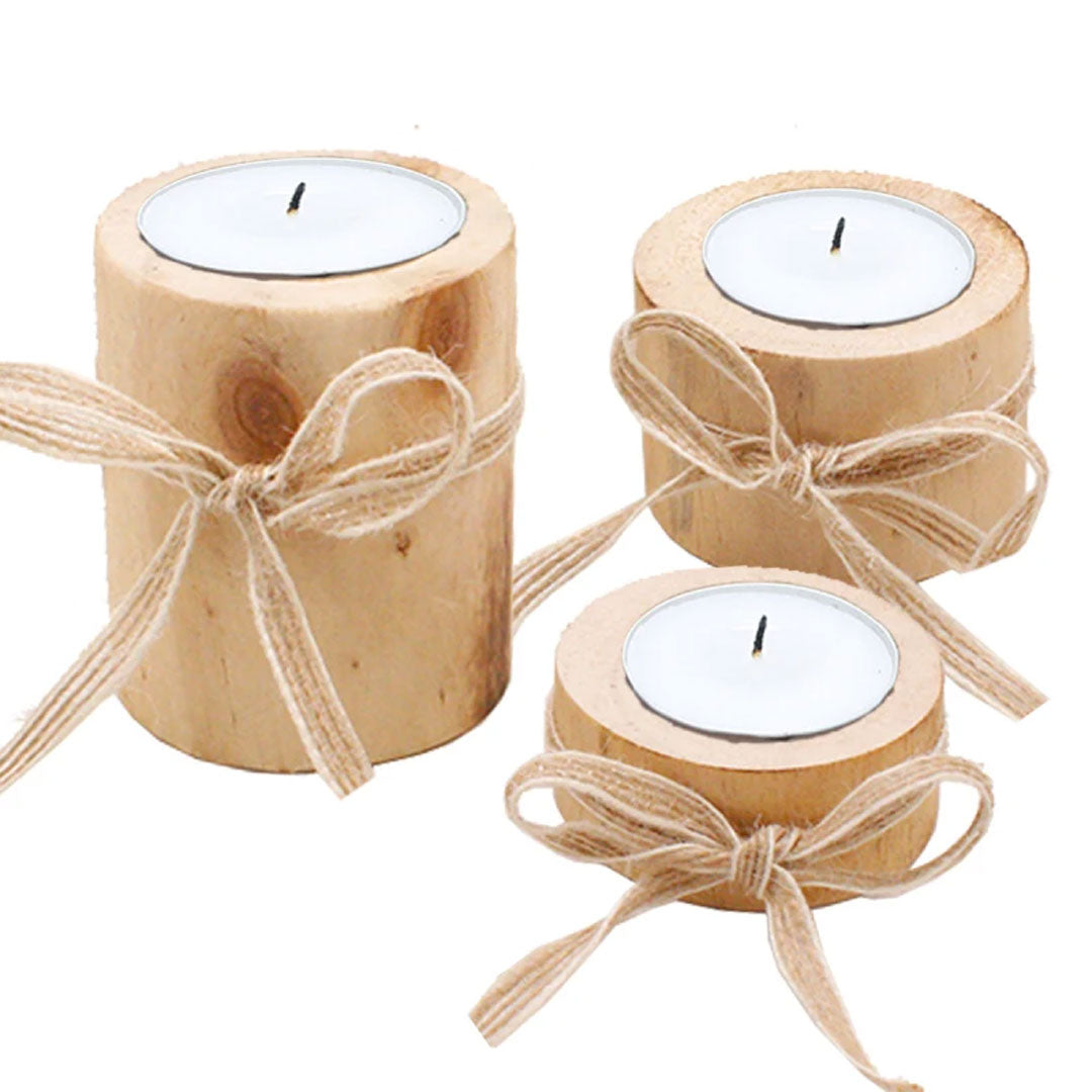 Rustic Elegance Wood Candle Holders and Succulent Delights