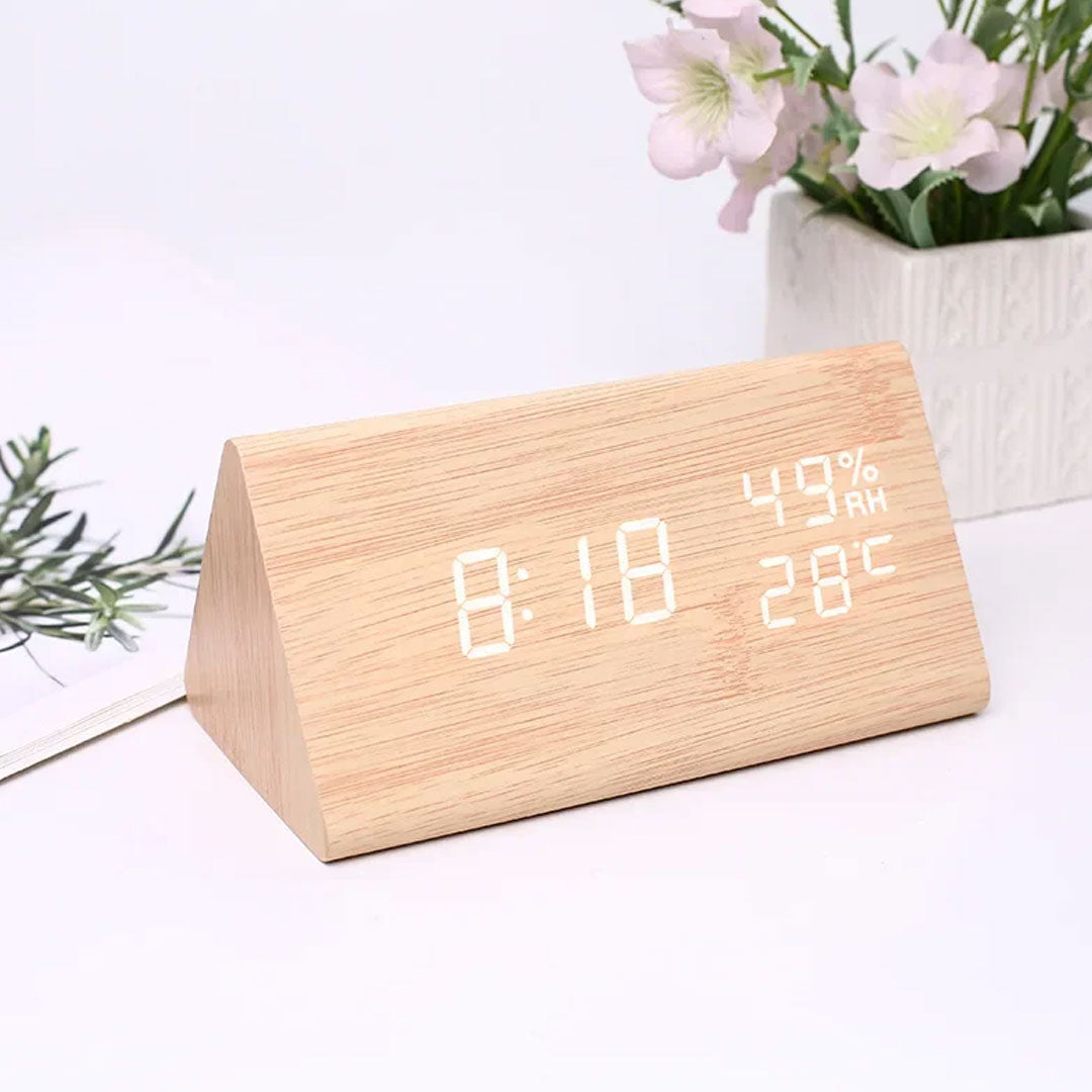 Sleek Simplicity LED Wooden Alarm Clock with Voice Control