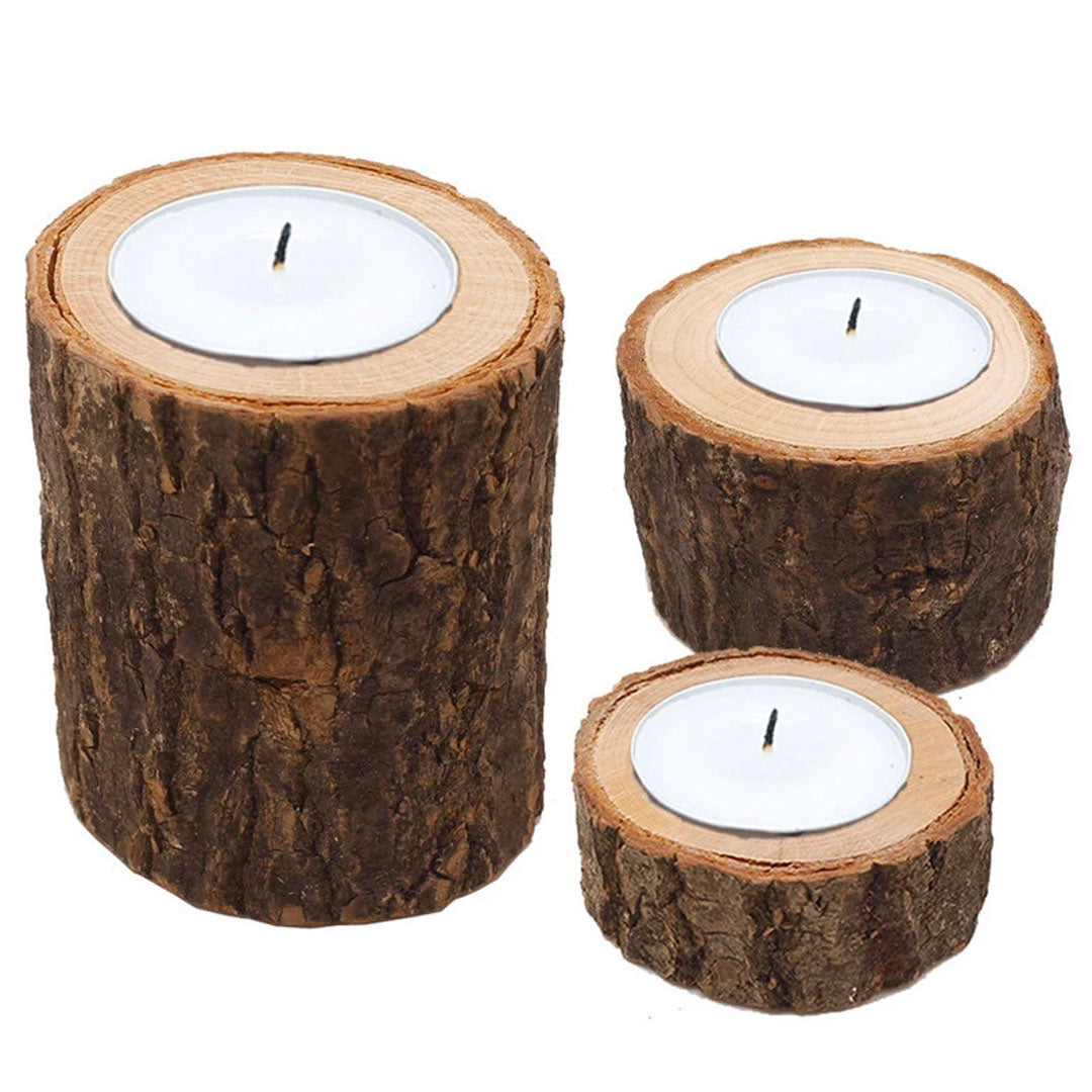 Rustic Elegance Wood Candle Holders and Succulent Delights