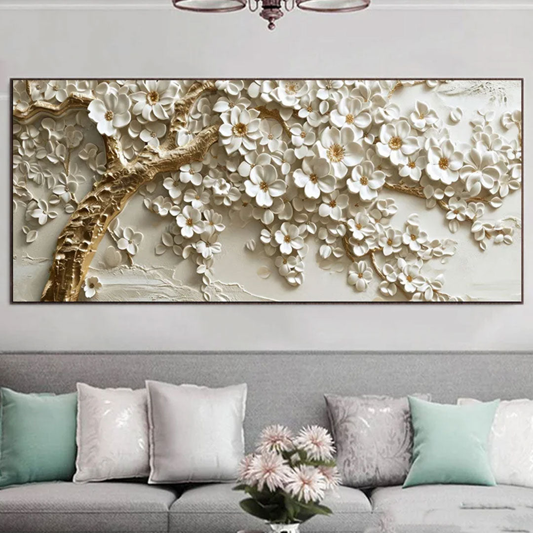 Abstract Home Decor 3D White Tree Flower Canvas Art