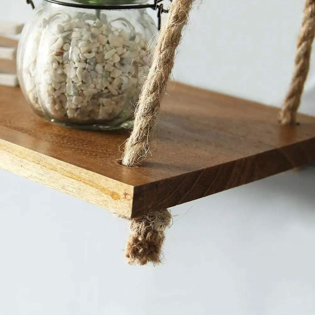 Wooden Swing Hanging Wall Shelf for Home Decor