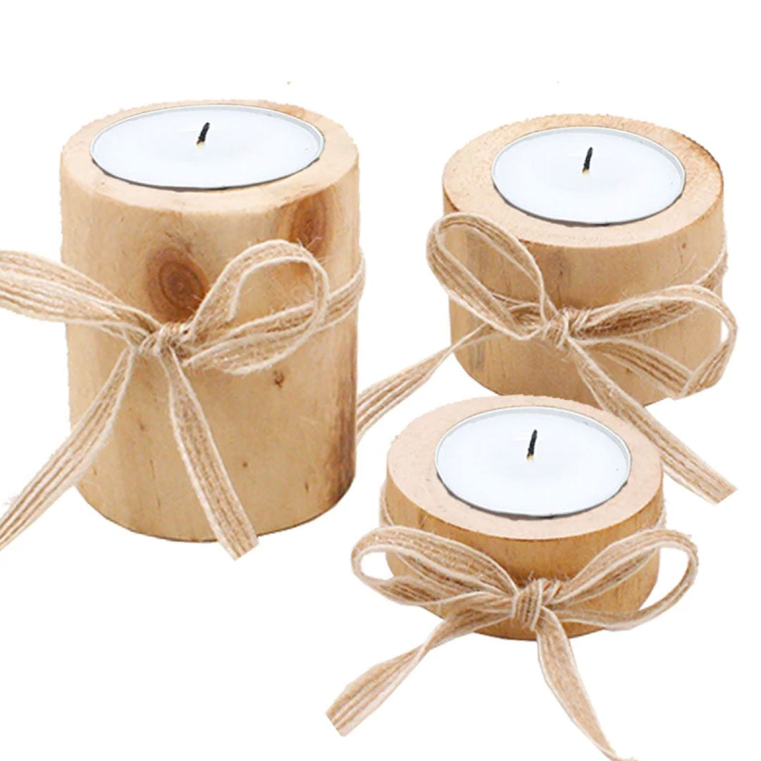 Rustic Elegance Wood Candle Holders and Succulent Delights