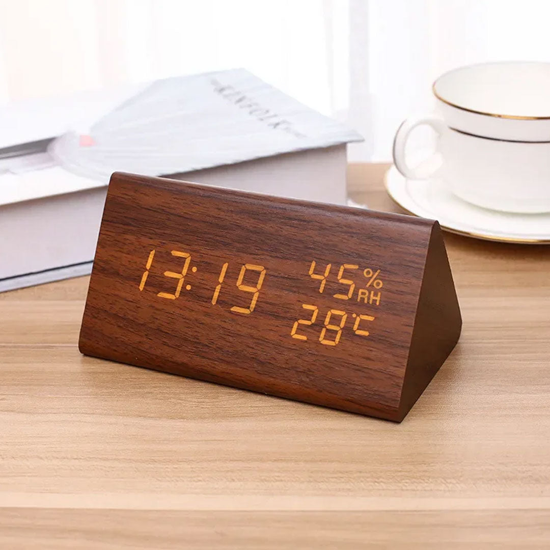 Sleek Simplicity LED Wooden Alarm Clock with Voice Control