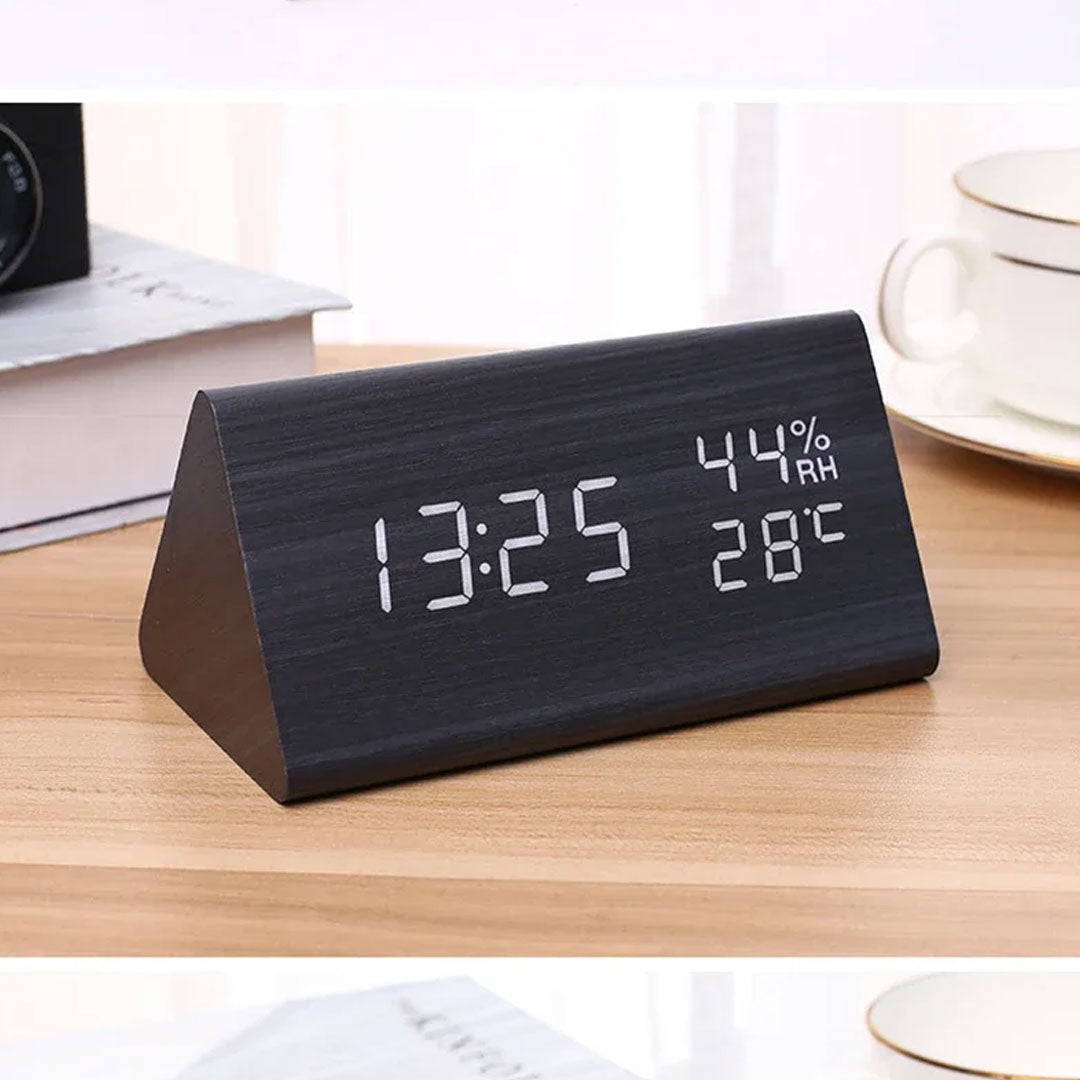 Sleek Simplicity LED Wooden Alarm Clock with Voice Control