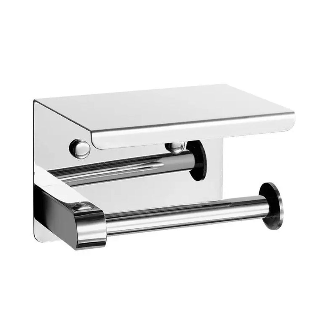 Stainless Steel No Drill Toilet Paper Holder with Phone Shelf