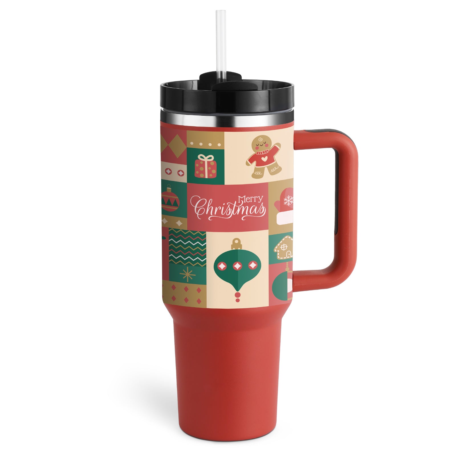 40 Oz Christmas Mug Insulated Tumbler with Handle Lid Straw