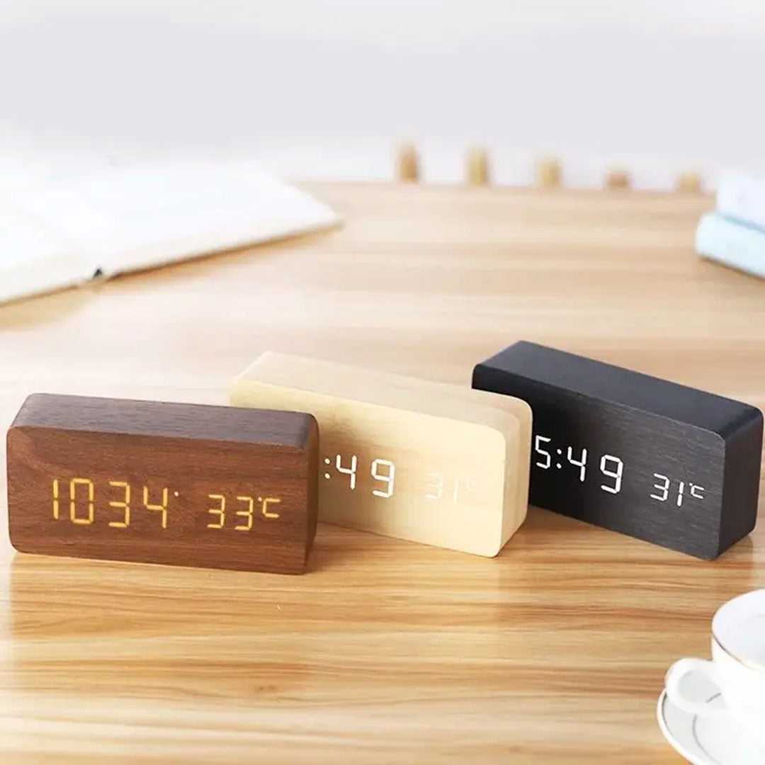 Smart Wood LED Digital Alarm Clock with Temperature Display