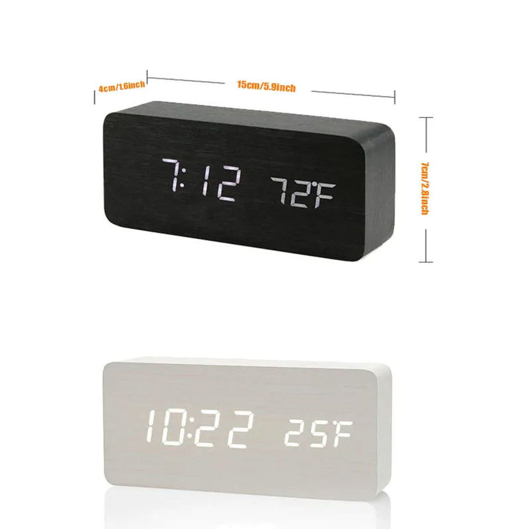 Smart Wood LED Digital Alarm Clock with Temperature Display