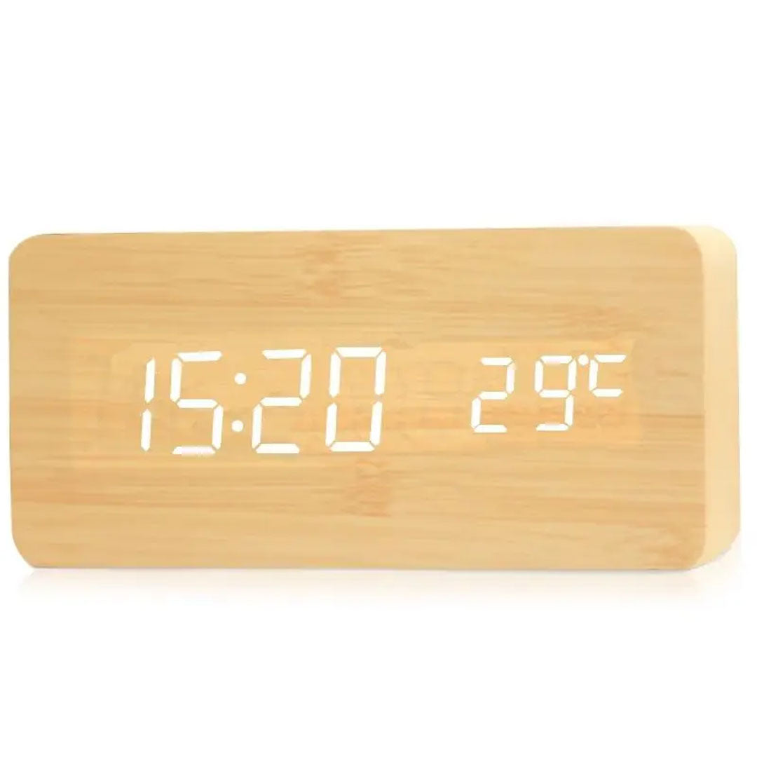 Smart Wood LED Digital Alarm Clock with Temperature Display