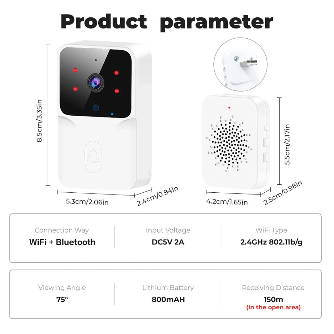 WiFi Video Doorbell with HD Camera Smart Detection