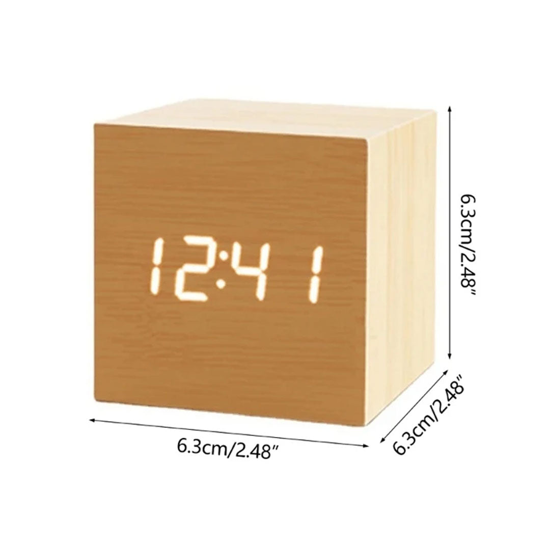 Wooden Digital Alarm Clock with Temperature Display