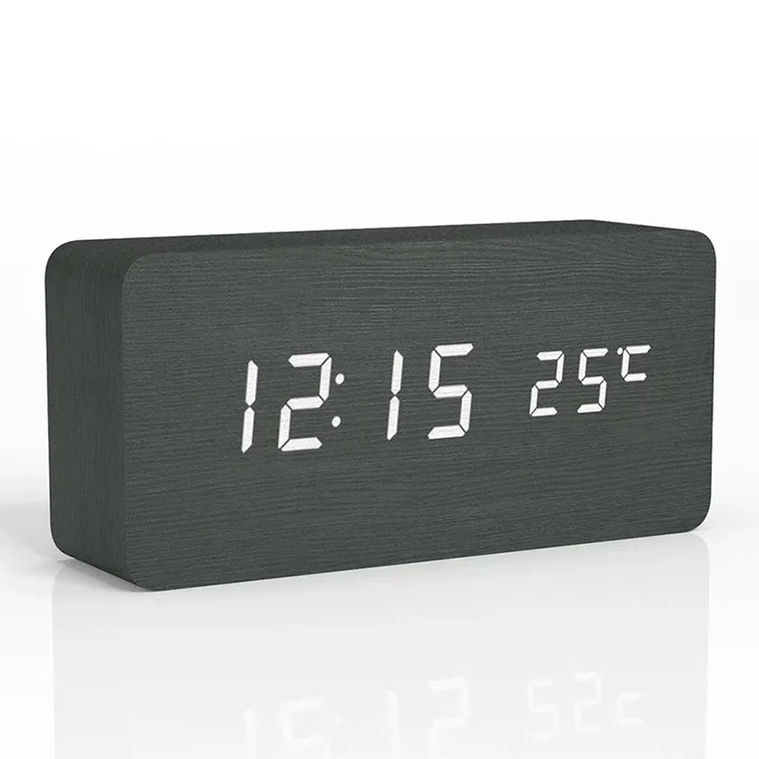 Smart Wood LED Digital Alarm Clock with Temperature Display