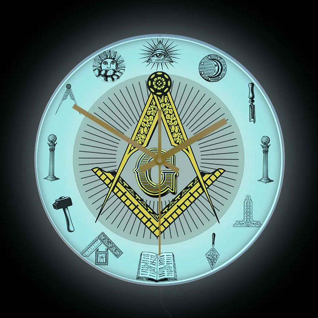 White Square Compass Masonic Wall Clock