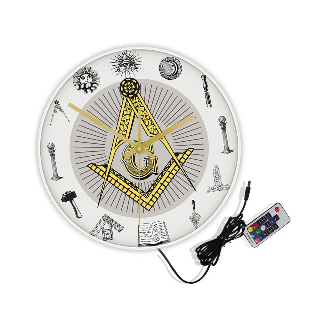 White Square Compass Masonic Wall Clock