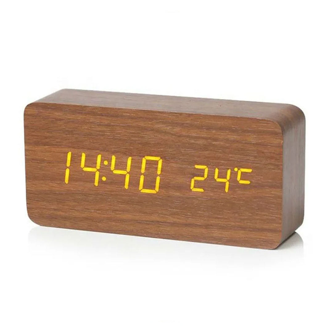 Smart Wood LED Digital Alarm Clock with Temperature Display