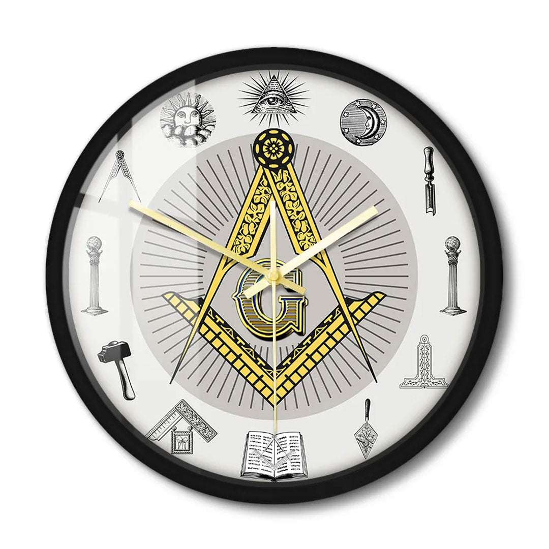 White Square Compass Masonic Wall Clock