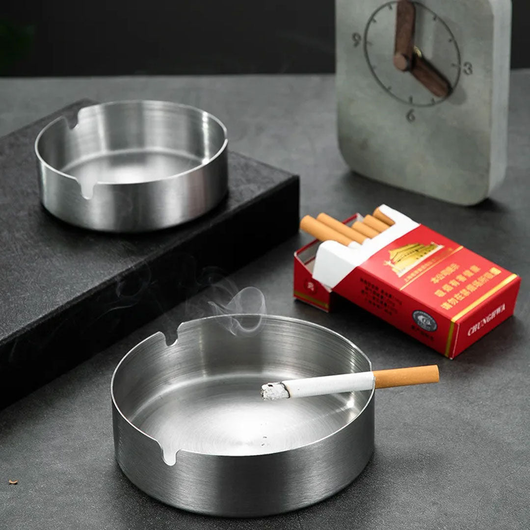 Sleek Silver Portable Stainless Steel Ashtray