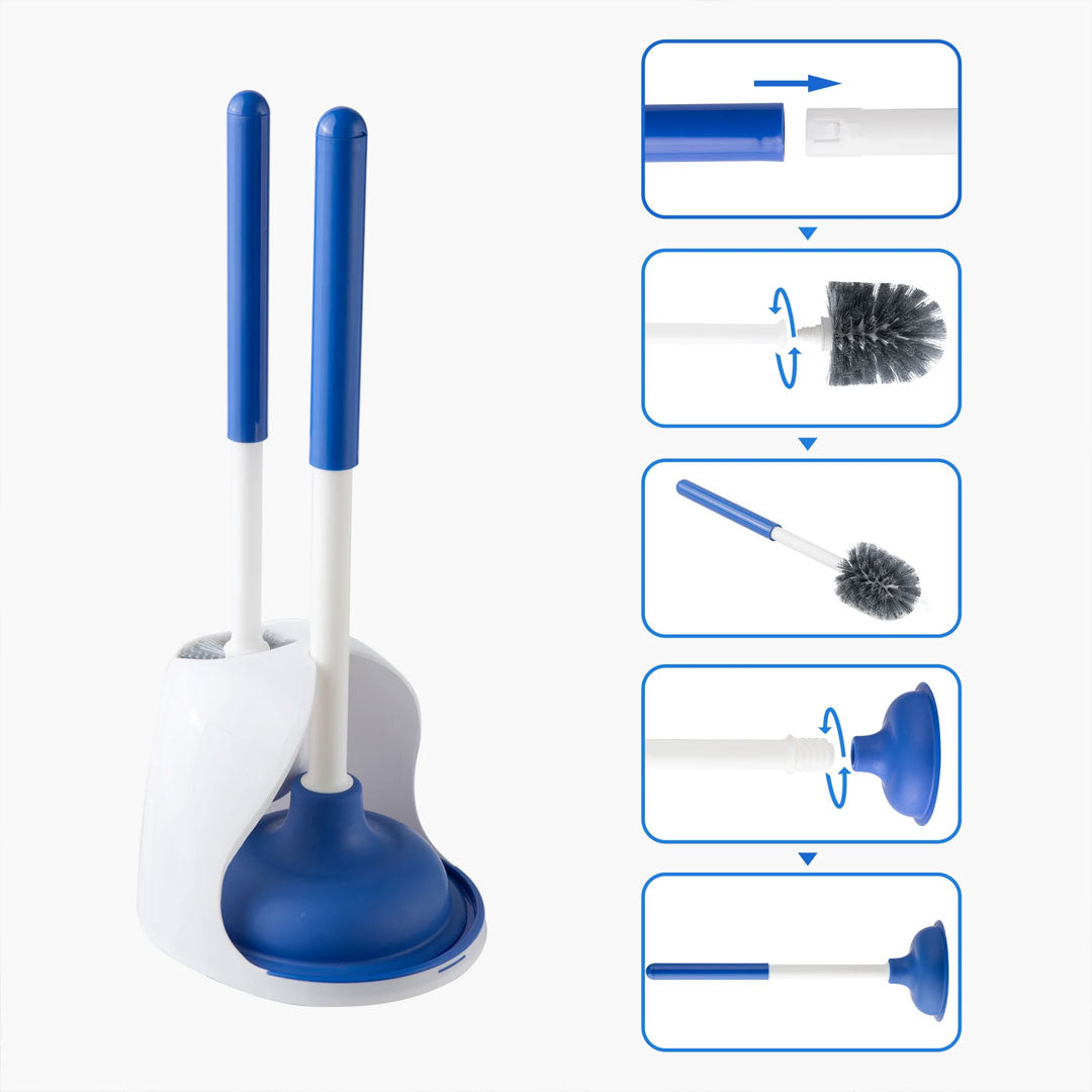 2 in 1 Toilet Plunger and Brush Set with Holder