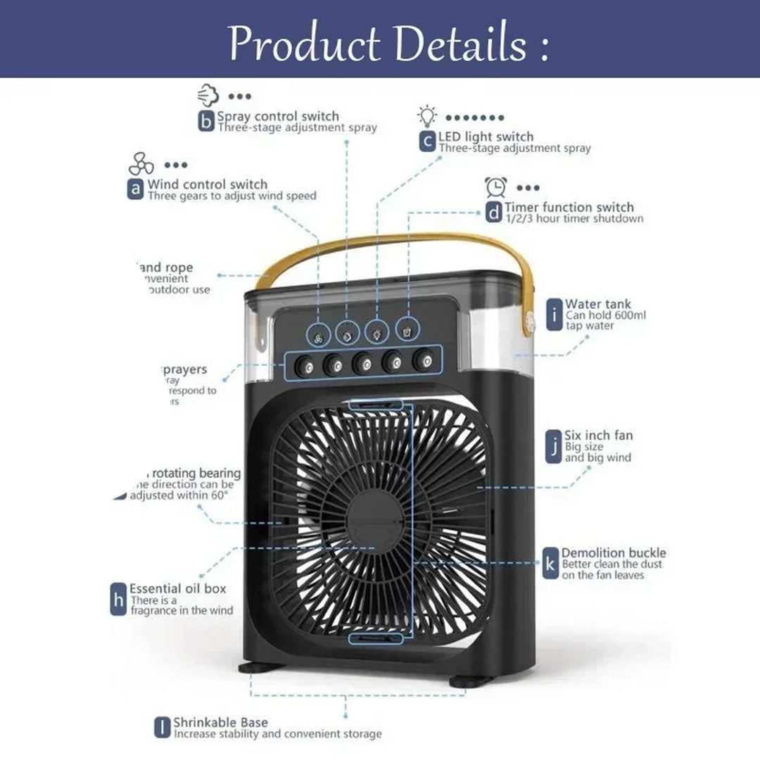 Portable 3-in-1 Air Conditioner Fan with LED Lights