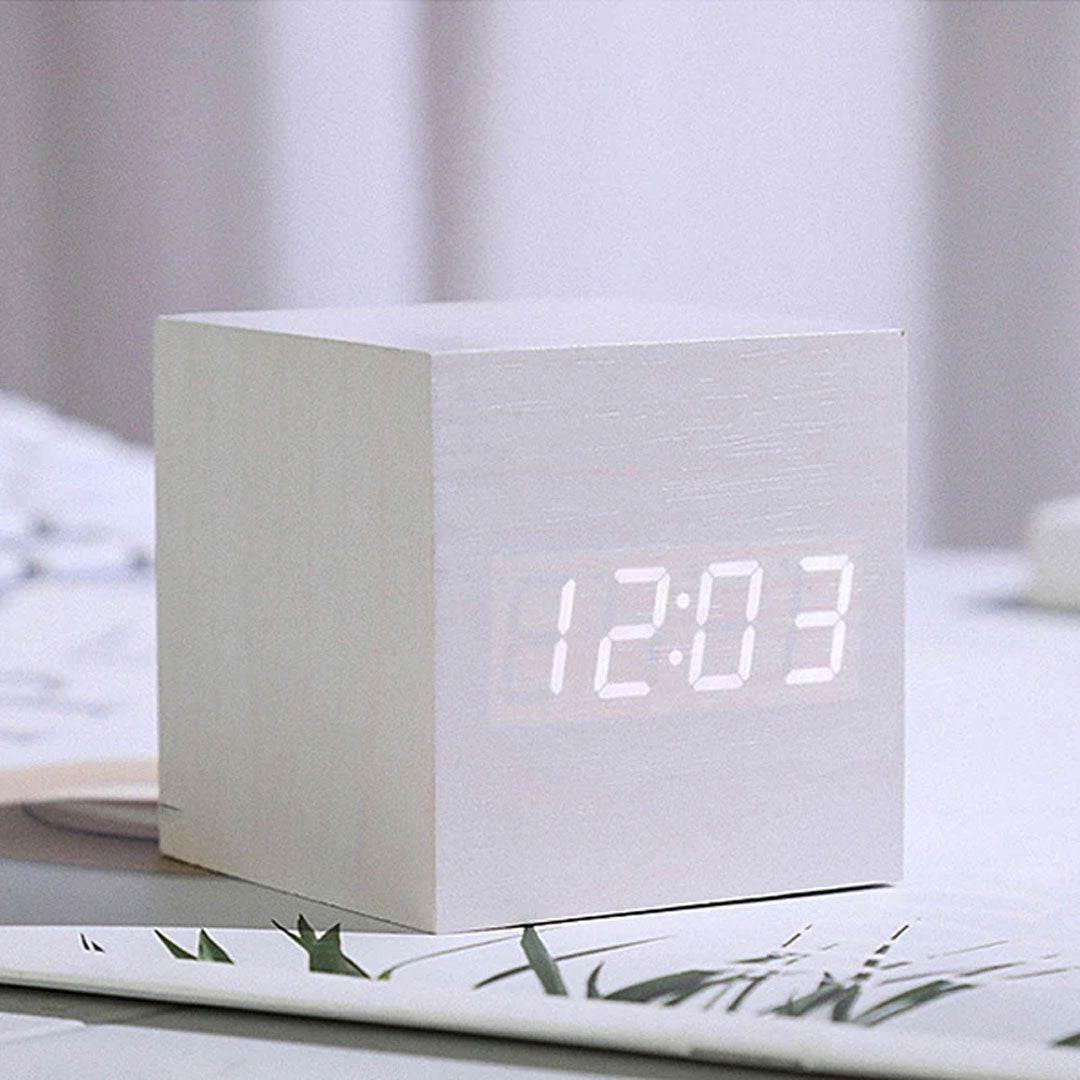 Wooden Digital Alarm Clock with Temperature Display