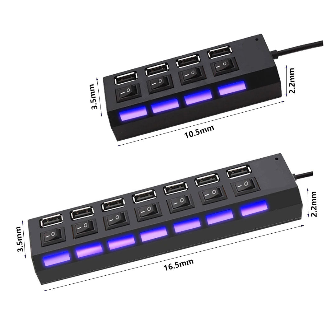 USB 2.0 Hub with Power Adapter and Switch