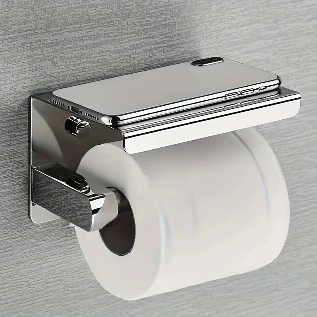 Stainless Steel No Drill Toilet Paper Holder with Phone Shelf