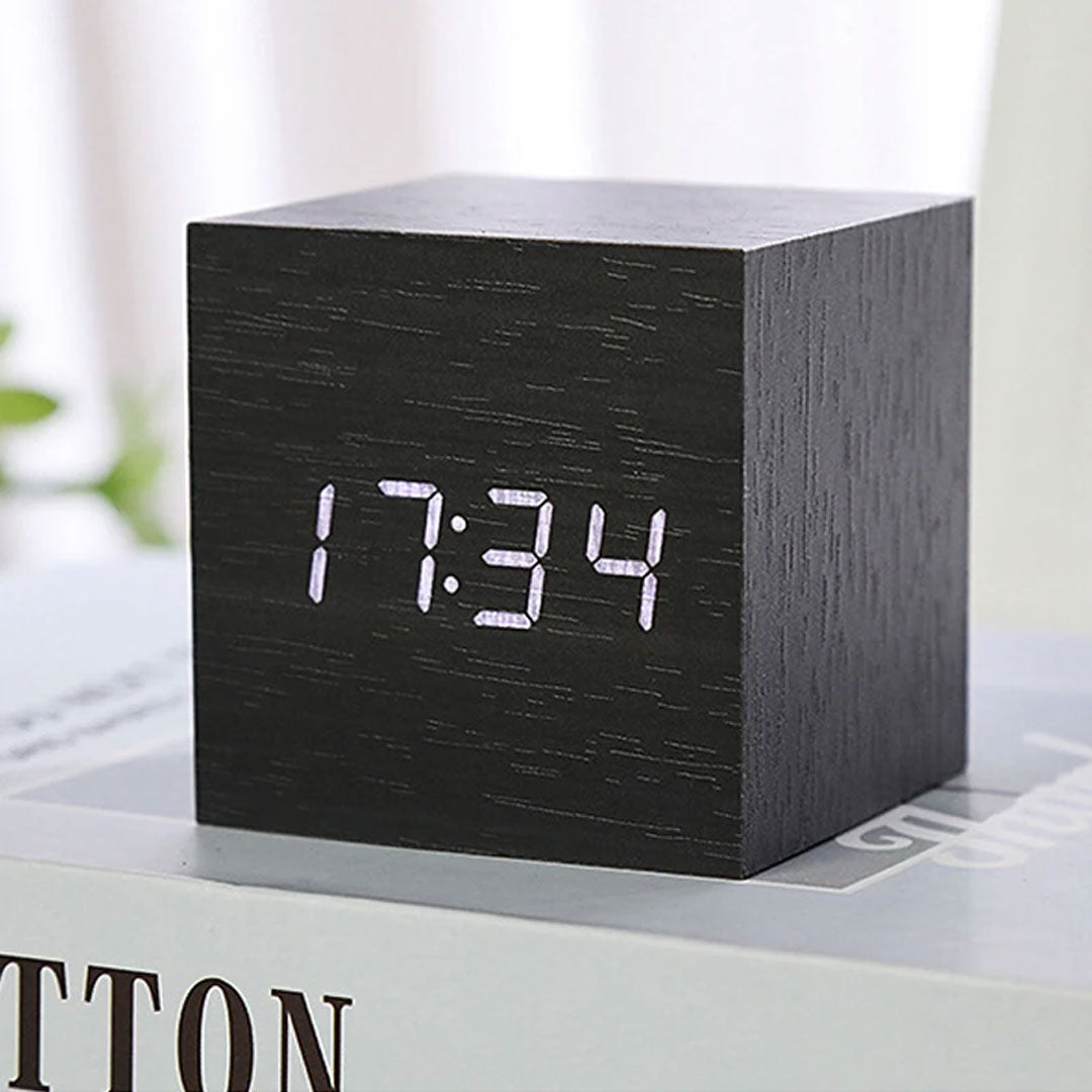 Wooden Digital Alarm Clock with Temperature Display