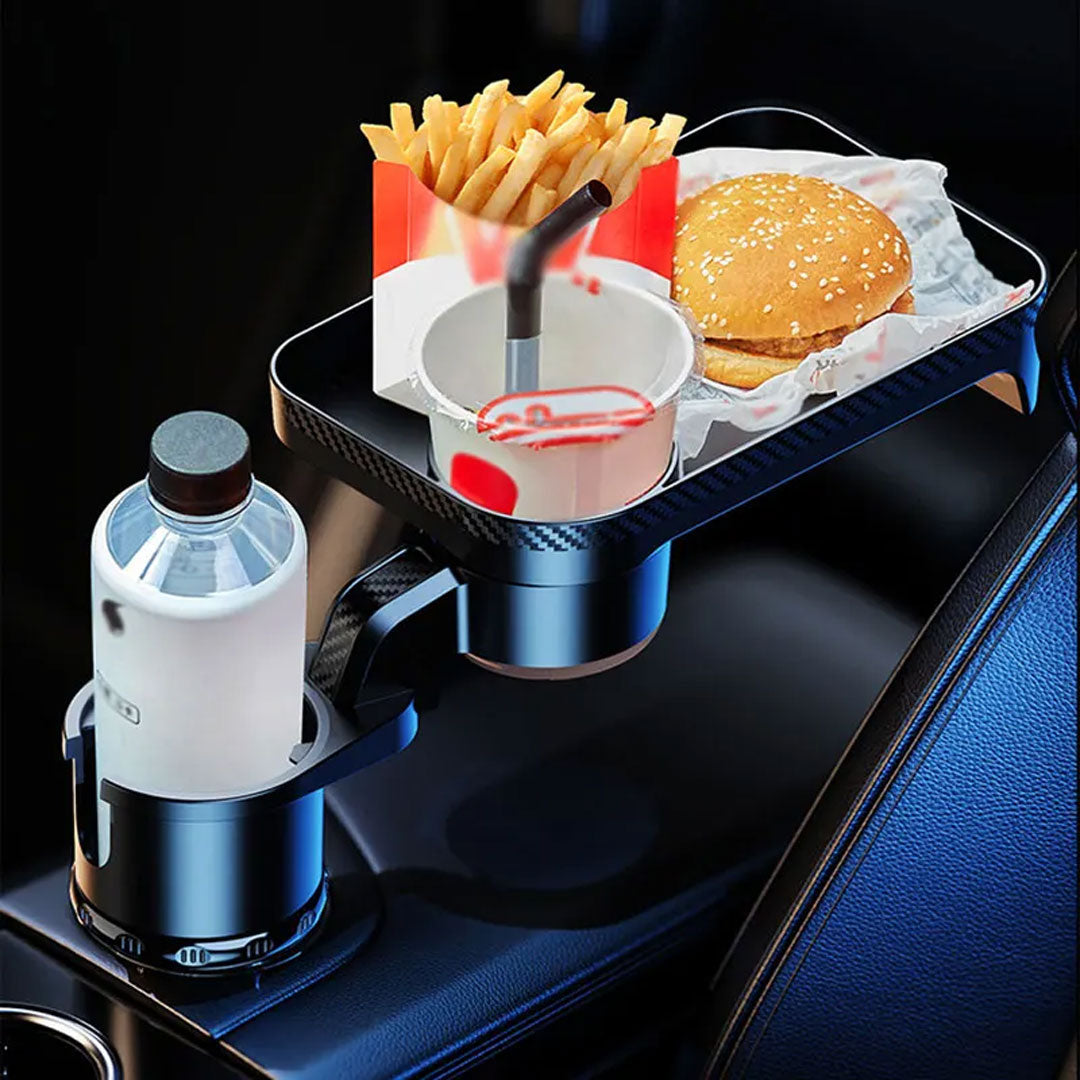 360-Degree Adjustable Car Cup Holder Expander with Food Table