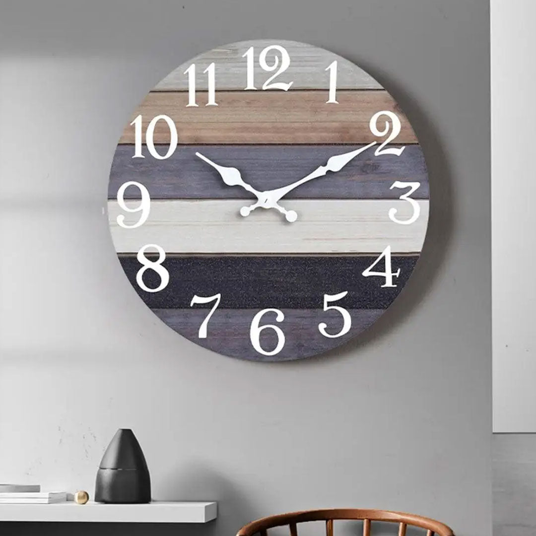 Silent Non-Ticking Rustic Wooden Wall Clock