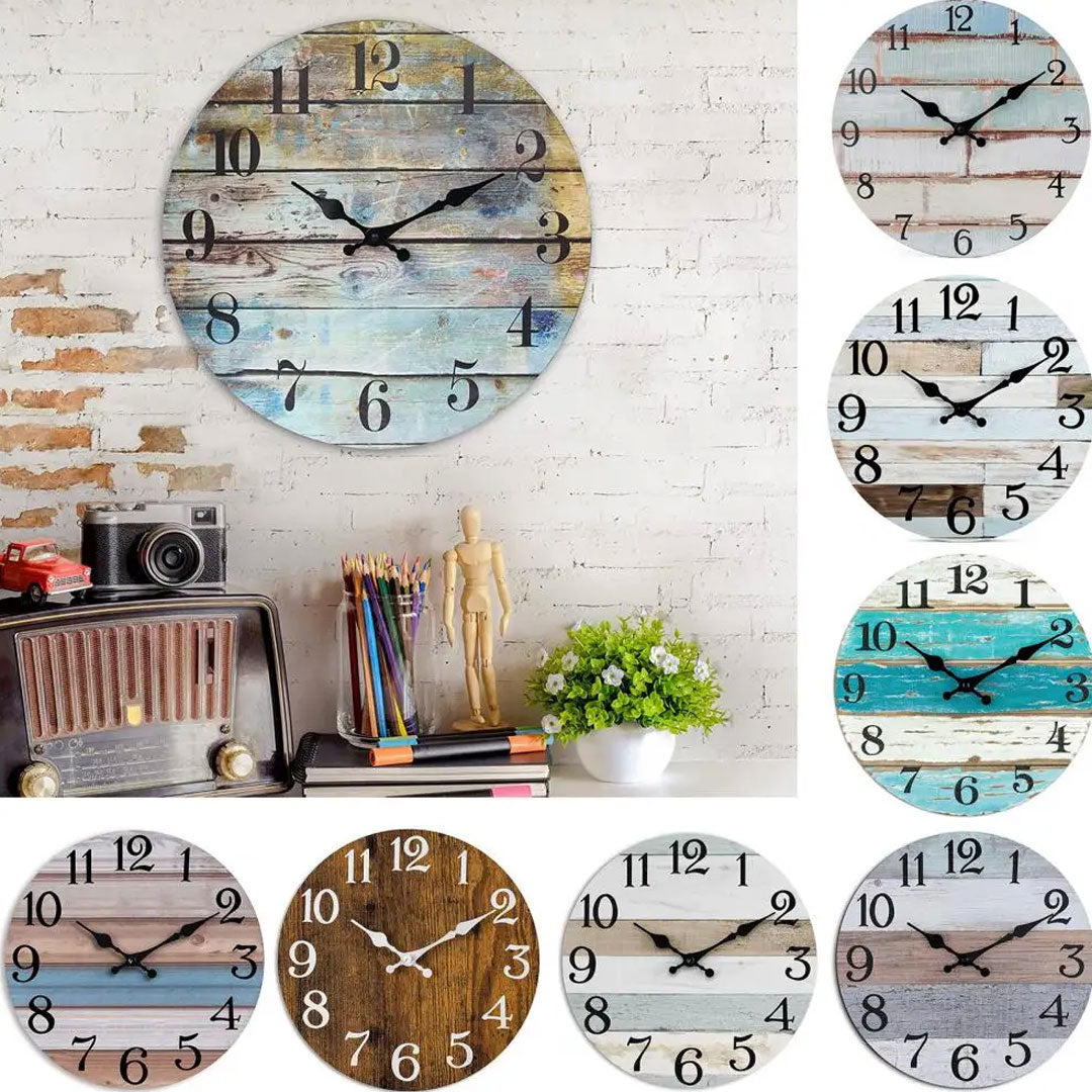 Silent Non-Ticking Rustic Wooden Wall Clock