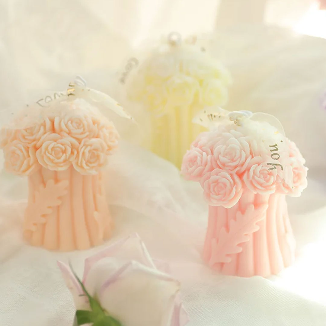 Decorative White Flowers Wedding Candles