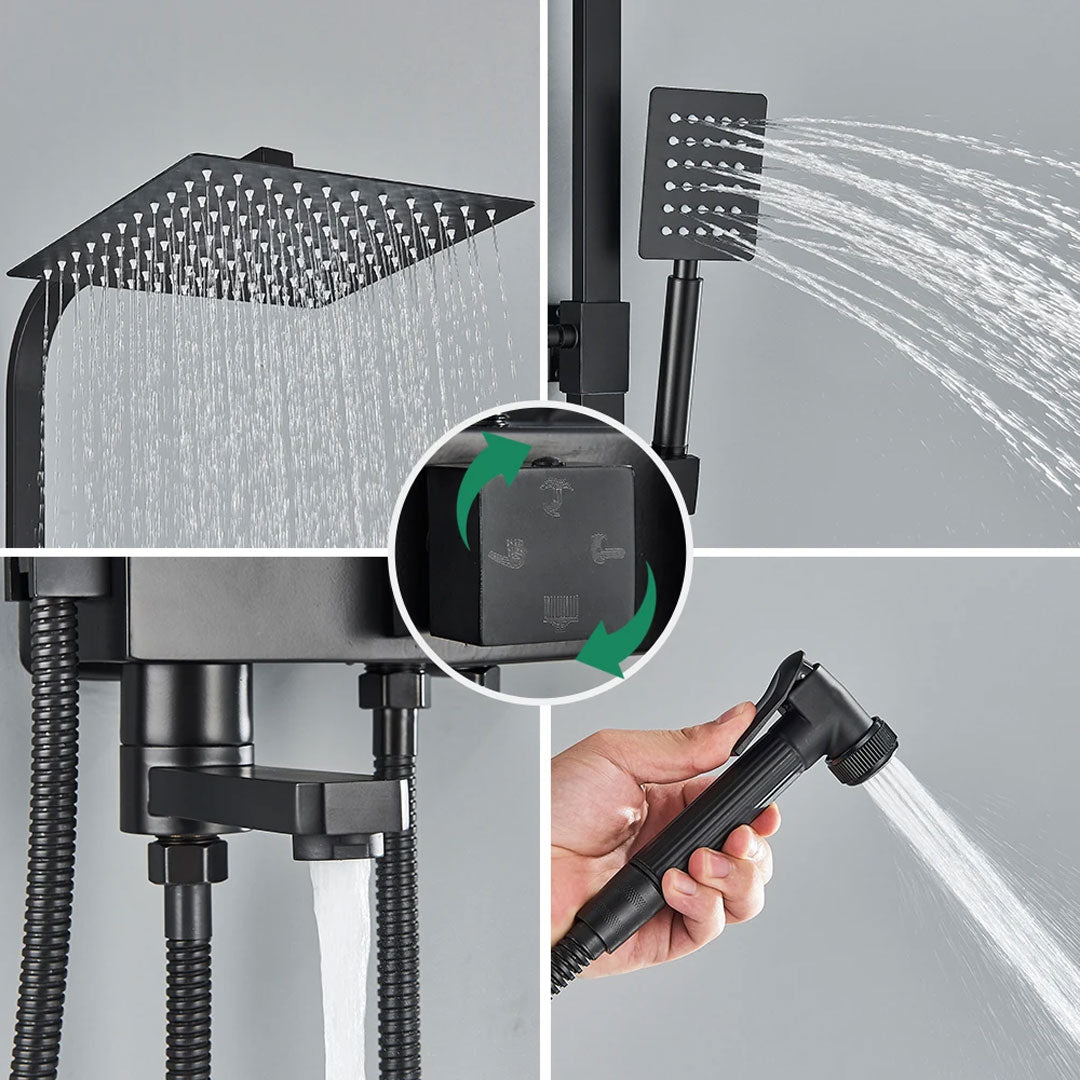 Black Rainfall Shower Faucet Set with Bidet Mixer