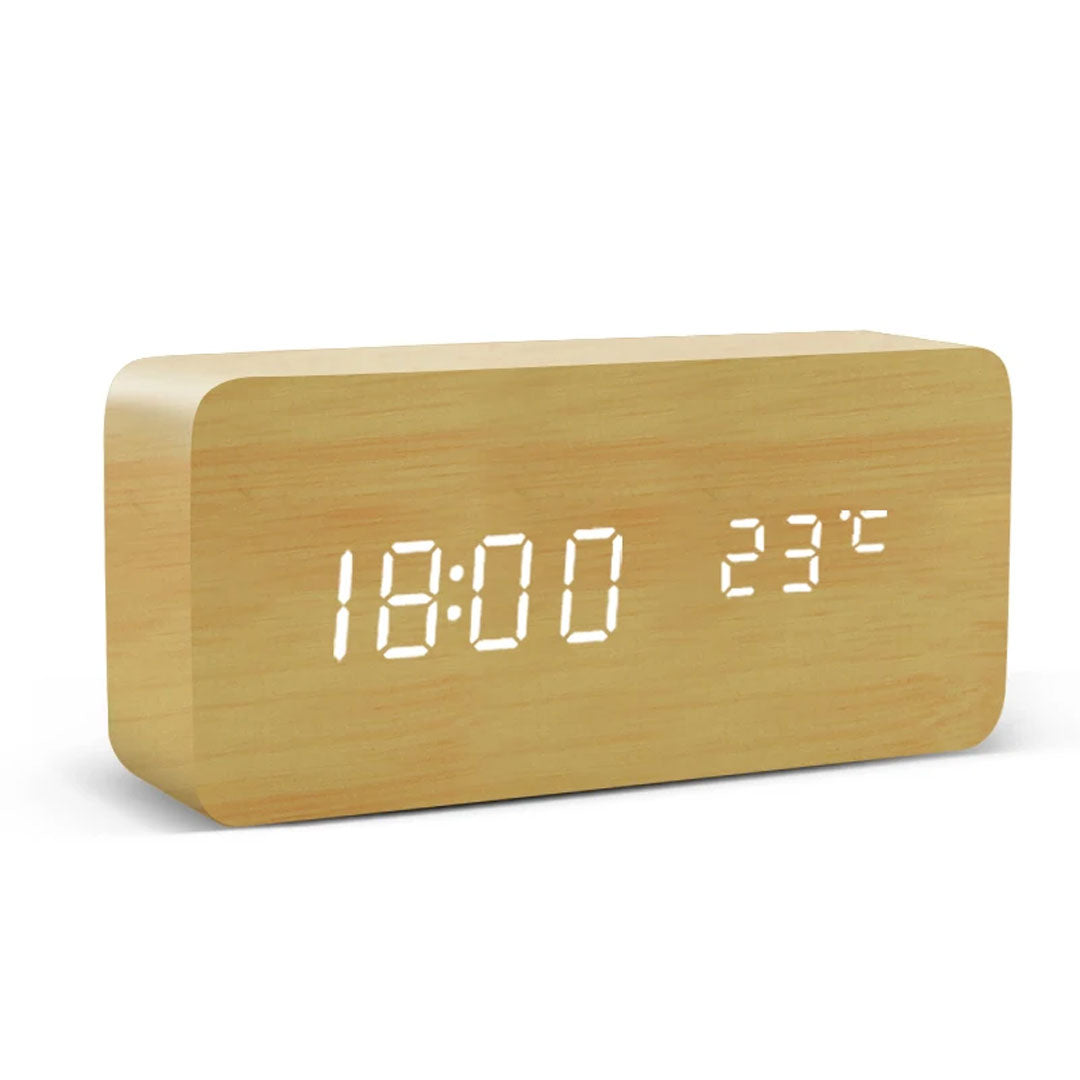 Sleek Simplicity LED Wooden Alarm Clock with Voice Control